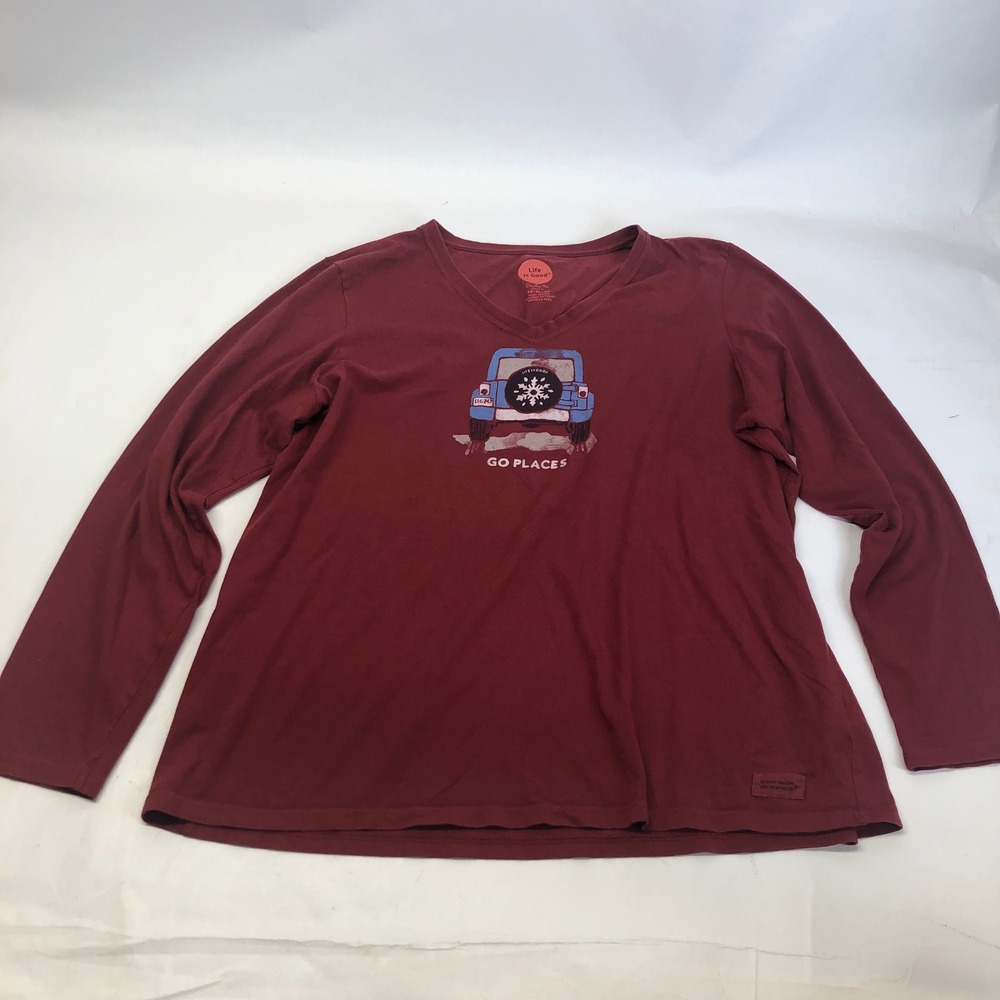 Life‎ is Good Go Places Snowflake Jeep Cranberry LS Crusher Women's XL